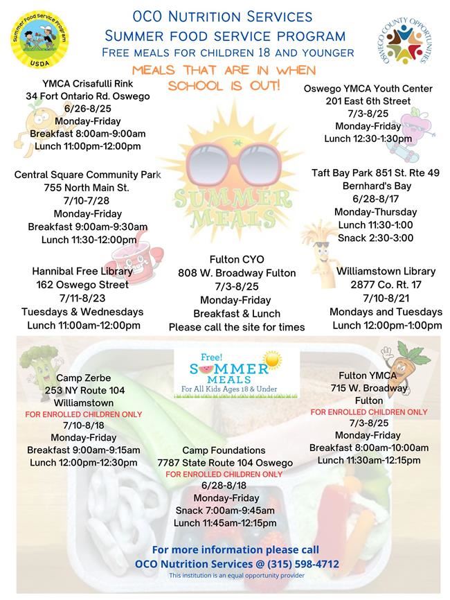  OCO nutrition services flyer summer meals programs 2023